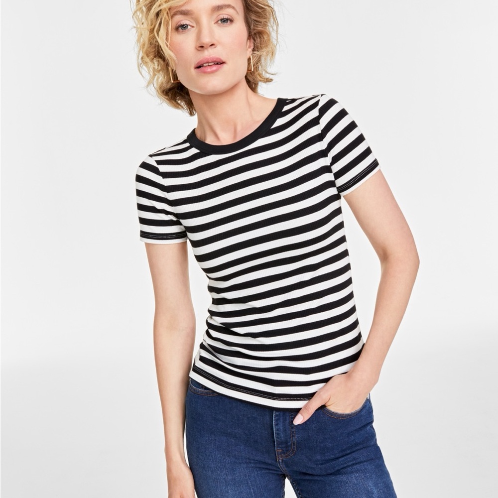 New On 34th Striped Black and White Women's Top